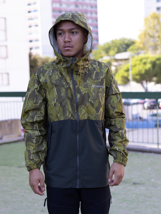 Columbia Spire Valley Novelty vert camouflage – vue de face avec capuche